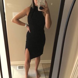 Black turtle neck midi dress